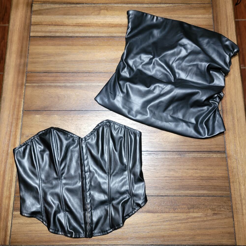 Set of 2 Junior Black Faux Leather Sleeveless Tops - Size L, Large